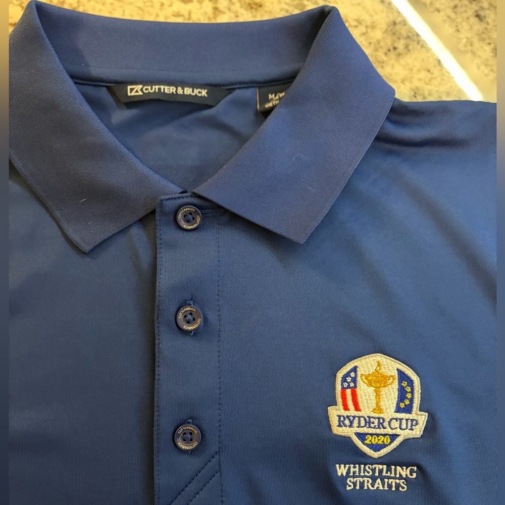 NWOT Cutter & Buck Ryder Cup 2020/2021 Whistling Straits Polo Navy Blue Size M